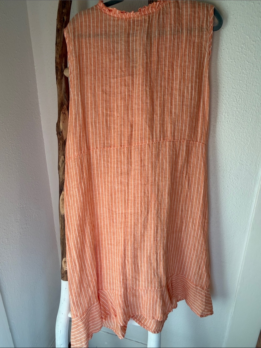 Flax Light Orange White Chevron Striped V-Neck Linen Midi Dress Large - Picture 5 of 8